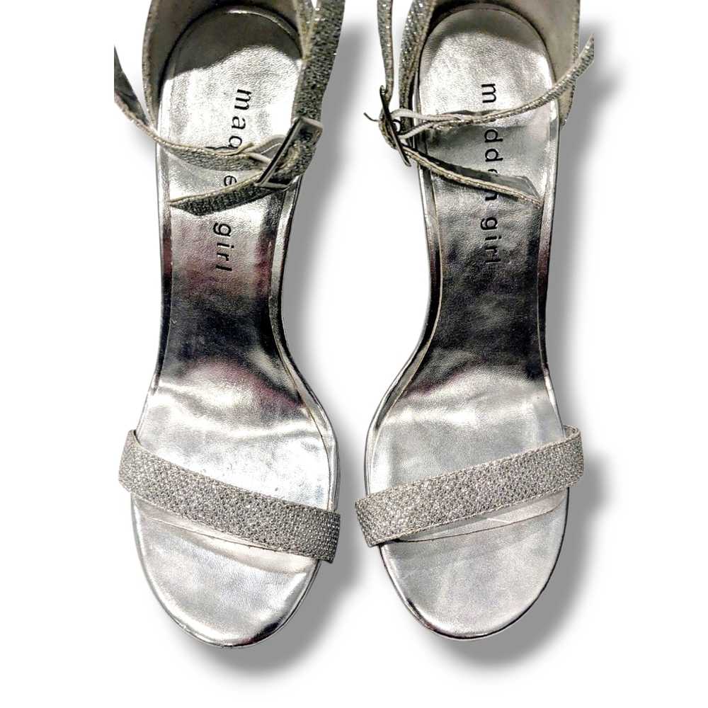 EUC Madden Girl Daphne Sparkly Silver High Heel Sandals W/ Ankle Strap Sz. 6 - Picture 11 of 13
